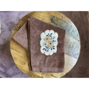 Vintage Fingertip Bath Towel Fringe Martex USA Brown Gold Flowers‎ EUC/ NWOT